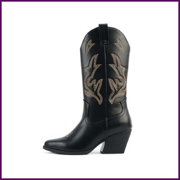 Women's Western Cowboy Stitched Pointe Toe Heel Ankle Mid Shaft Fashion Boots - Picture 2 of 7